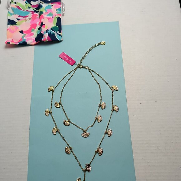 Lilly Pulitzer Coastal Shell Layered Necklace Gold Tone Metal Statement - Picture 8 of 9